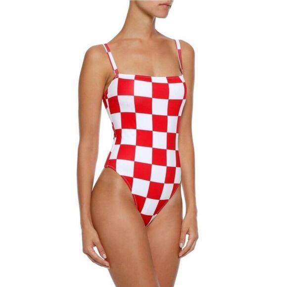 Solid & Striped x RE/DONE Malibu One Piece Swimsuit Red White Retro High Cut XS - Picture 3 of 12